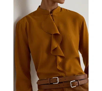 Ralph Lauren Womens Ruffle Trimmed Georgette Tunic P Xs Xxl In Brown