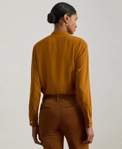 Ralph Lauren Womens Ruffle Trimmed Georgette Tunic P Xs Xxl In Brown