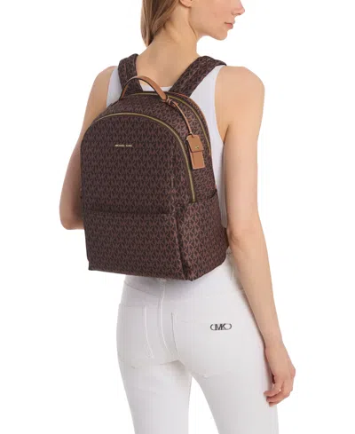Michael Kors Sable Large Printed Signature Logo Backpack In Brown