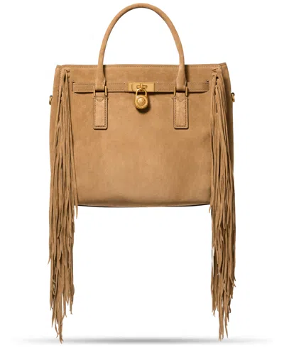Michael Kors Hamilton Moderne Large Fringed Suede Satchel In Brown