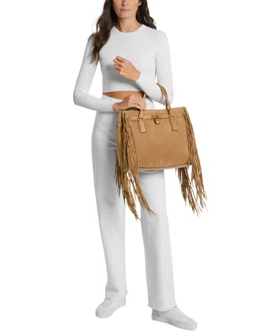 Michael Kors Hamilton Moderne Large Fringed Suede Satchel In Brown