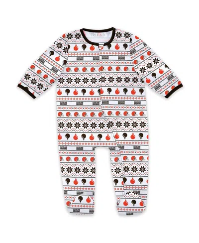 Wear By Erin Andrews Baby Boys And Girls 2-piece Cleveland Browns Allover Print Full-zip Sleeper And Bib Set In White