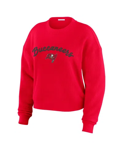 Wear By Erin Andrews Women's 2-piece Cream Tampa Bay Buccaneers Knitted Tri-blend Long Sleeve T-shirt And Pants Lounge Se In Red