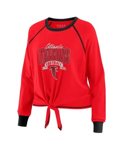 Wear By Erin Andrews Women's Red/black Atlanta Falcons Tie-front Long Sleeve Top In Red
