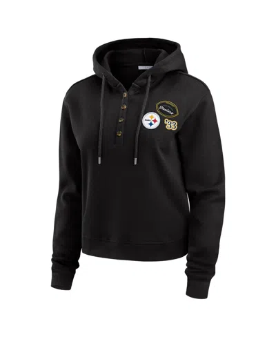 Wear By Erin Andrews Women's Black Pittsburgh Steelers Waffle Hoodie Pullover Top In Black