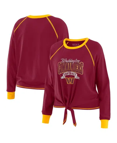 Wear By Erin Andrews Women's Burgundy/gold Washington Commanders Tie-front Long Sleeve Top In Red