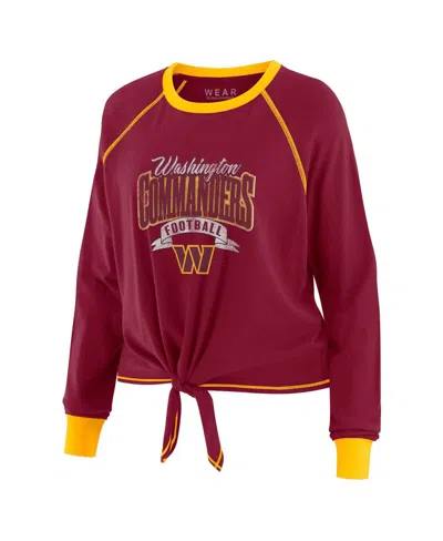 Wear By Erin Andrews Women's Burgundy/gold Washington Commanders Tie-front Long Sleeve Top In Red