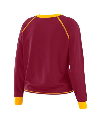 Wear By Erin Andrews Women's Burgundy/gold Washington Commanders Tie-front Long Sleeve Top In Red