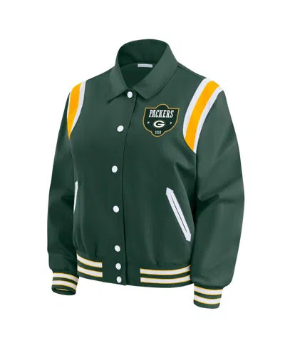 Wear By Erin Andrews Women's Green Bay Packers Varsity Lightweight Full-snap Jacket In Green