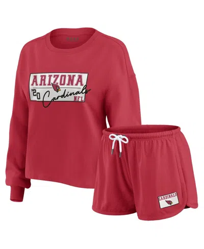 Wear By Erin Andrews Women's 2-piece Cardinal Arizona Cardinals Heavy Rugby Jersey Long Sleeve T-shirt And Shorts Lounge In Red