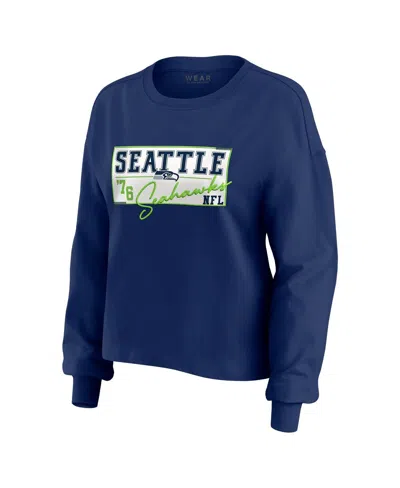 Wear By Erin Andrews Women's 2-piece College Navy Seattle Seahawks Heavy Rugby Jersey Long Sleeve T-shirt And Shorts Loun In Blue