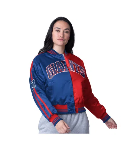 Starter Women's Red/royal New York Giants Cropped Full-snap Jacket In Multi