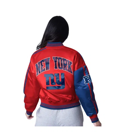 Starter Women's Red/royal New York Giants Cropped Full-snap Jacket In Multi