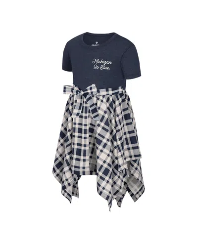 Colosseum Girls Toddler Navy Michigan Wolverines Marceline Plaid Dress In Blue