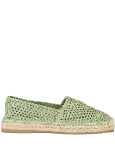 Chloé Isla Leather-trimmed Crochet Espadrilles In Green