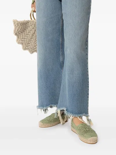 Chloé Isla Leather-trimmed Crochet Espadrilles In Green