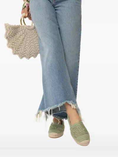 Chloé Isla Leather-trimmed Crochet Espadrilles In Green