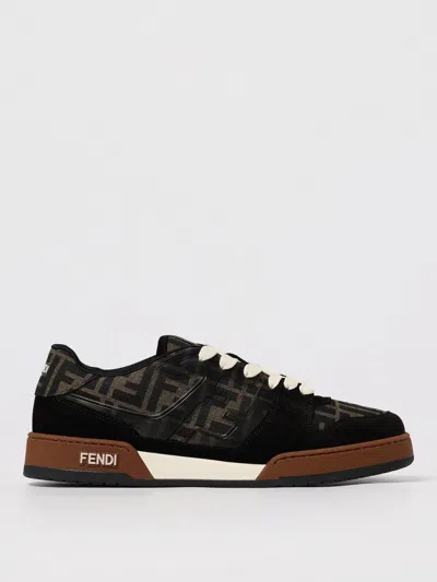 Fendi Match Ff Jacquard Fabric And Suede Sneakers In Black