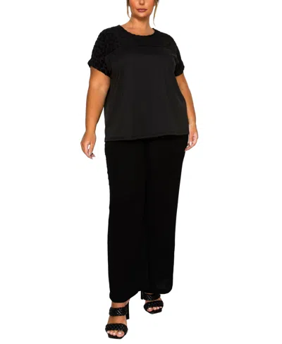 Coin 1804 Plus Size Cheetah Burnout Contrast Yoke Dolman Top In Black