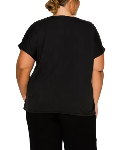 Coin 1804 Plus Size Cheetah Burnout Contrast Yoke Dolman Top In Black