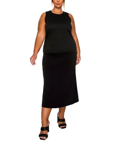 Coin 1804 Plus Size Cheetah Burnout Contrast Neck Inset Tank Top In Black