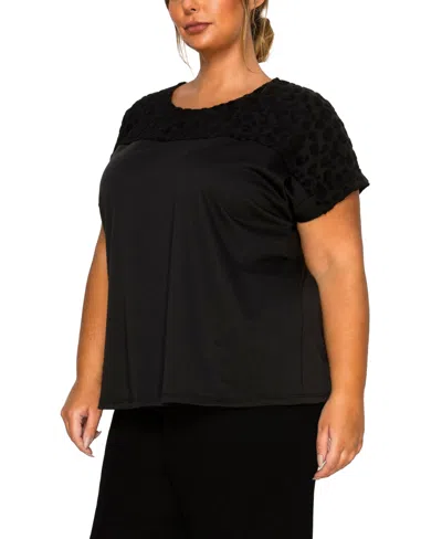 Coin 1804 Plus Size Cheetah Burnout Contrast Yoke Dolman Top In Black