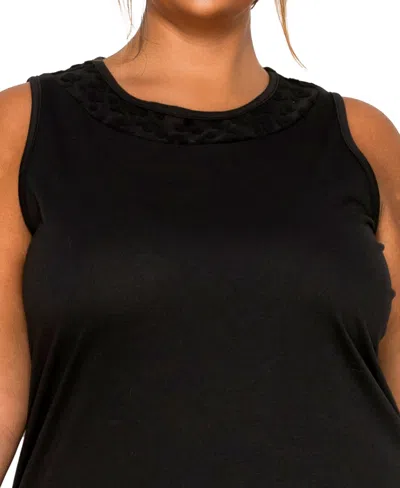 Coin 1804 Plus Size Cheetah Burnout Contrast Neck Inset Tank Top In Black
