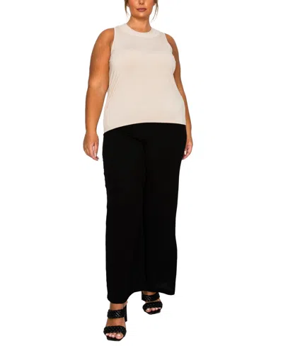 Coin 1804 Plus Size Cheetah Burnout Contrast Neck Inset Tank Top In Neutral