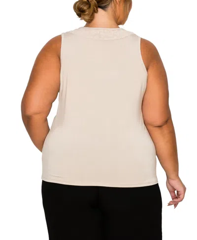 Coin 1804 Plus Size Cheetah Burnout Contrast Neck Inset Tank Top In Neutral