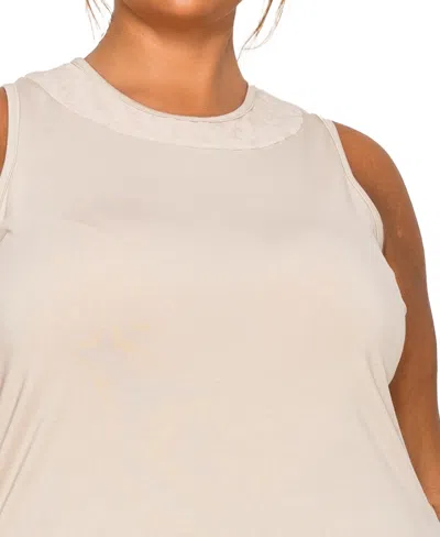 Coin 1804 Plus Size Cheetah Burnout Contrast Neck Inset Tank Top In Neutral