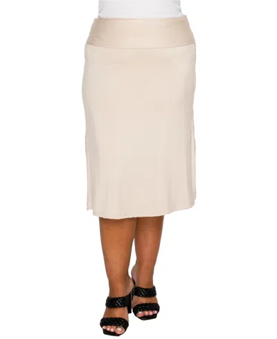Coin 1804 Plus Size Cheetah Burnout Contrast Fold Over Midi Skirt In Neutral