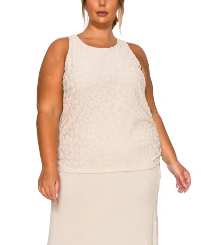 Coin 1804 Plus Size Cheetah Burnout Side Ruched Tank Top In Neutral