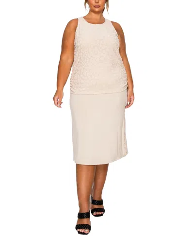 Coin 1804 Plus Size Cheetah Burnout Side Ruched Tank Top In Neutral