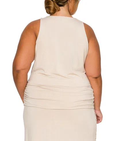 Coin 1804 Plus Size Cheetah Burnout Side Ruched Tank Top In Neutral