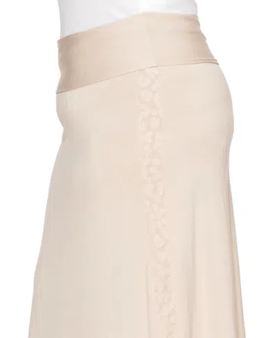 Coin 1804 Plus Size Cheetah Burnout Contrast Fold Over Midi Skirt In Neutral