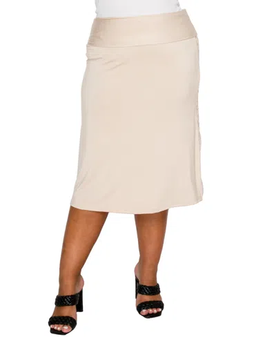 Coin 1804 Plus Size Cheetah Burnout Contrast Fold Over Midi Skirt In Neutral