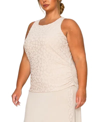 Coin 1804 Plus Size Cheetah Burnout Side Ruched Tank Top In Neutral