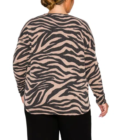 Coin 1804 Plus Size Textured Zebra V Neck Dolman Top In Animal Print