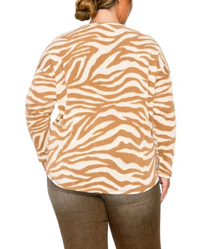 Coin 1804 Plus Size Textured Zebra V Neck Dolman Top In Brown