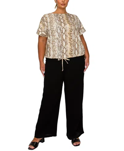 Coin 1804 Plus Size Python Cinch Waist Dolman Top In Brown