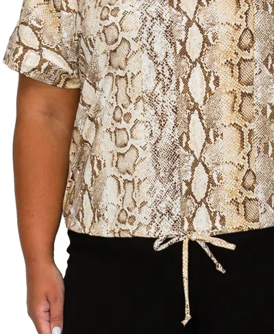 Coin 1804 Plus Size Python Cinch Waist Dolman Top In Brown