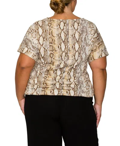 Coin 1804 Plus Size Python Cinch Waist Dolman Top In Brown