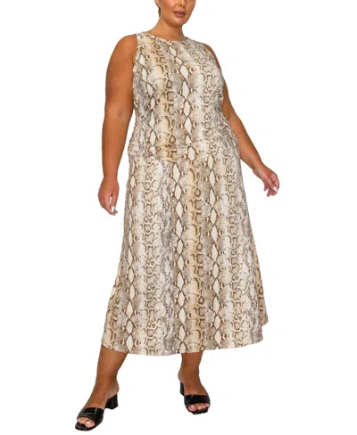Coin 1804 Plus Size Python Elastic Waist Maxi Skirt In Brown