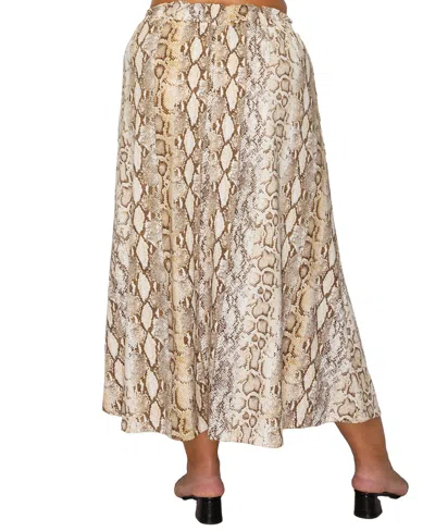 Coin 1804 Plus Size Python Elastic Waist Maxi Skirt In Brown