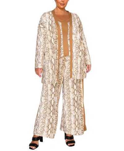 Coin 1804 Plus Size Python Side Contrast Pants In Multi