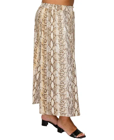 Coin 1804 Plus Size Python Elastic Waist Maxi Skirt In Brown