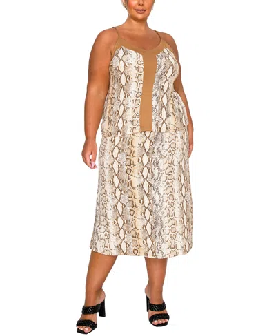 Coin 1804 Plus Size Python Side Contrast Fold Over Midi Skirt In Multi