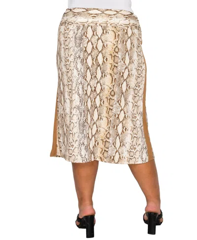 Coin 1804 Plus Size Python Side Contrast Fold Over Midi Skirt In Multi