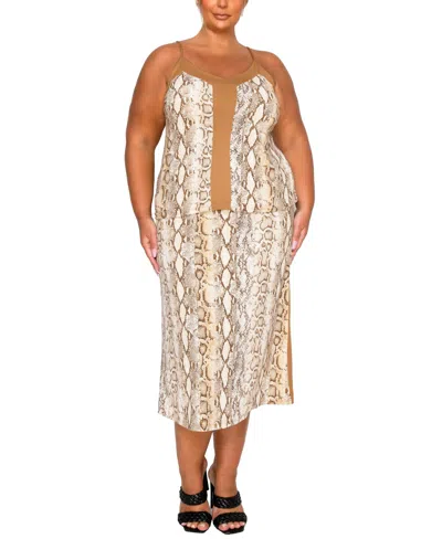 Coin 1804 Plus Size Python Contrast Panel Cami Top In Multi