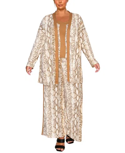 Coin 1804 Plus Size Python Contrast Cardigan Sweater In Multi